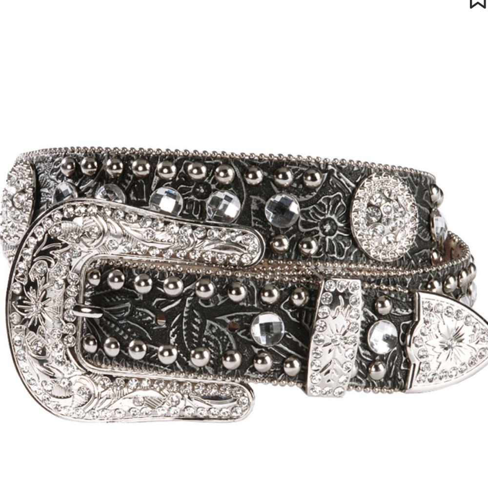 NEW BLAZIN ROXX BLACK TOOLED LEATHER CONCHO BELT WITH METALLIC FINISH  SZ S